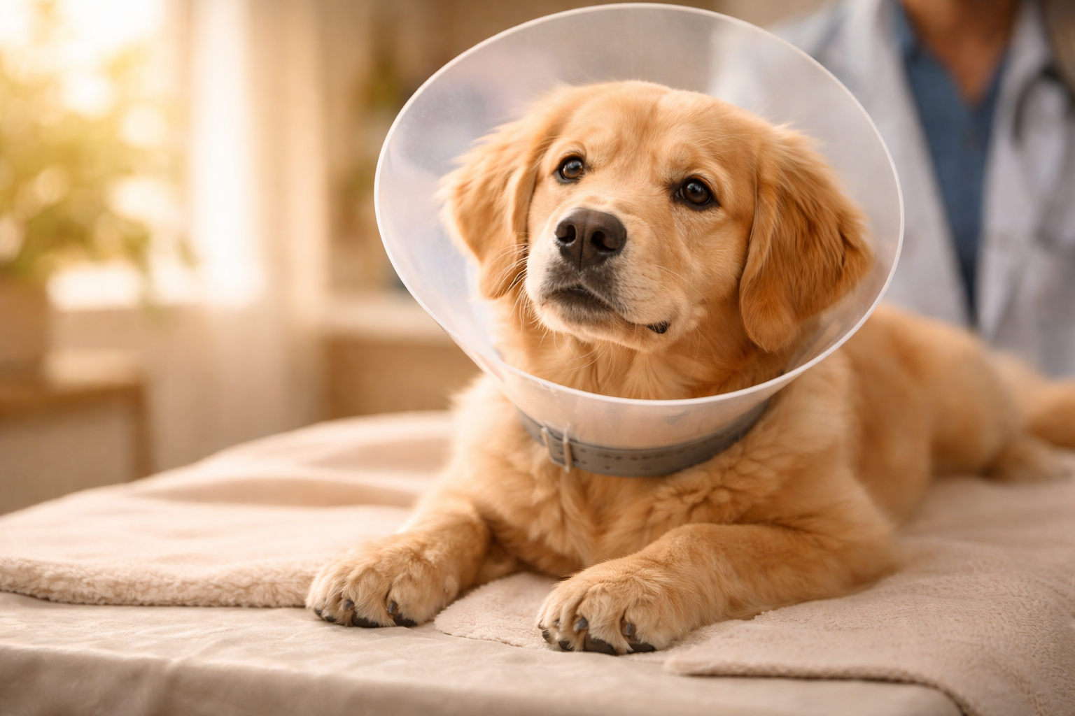 Calm golden retriever in recovery — why pet insurance protects your dog from unexpected vet bills