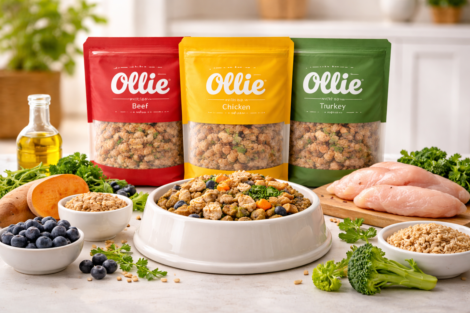 Ollie fresh dog food ingredients on display